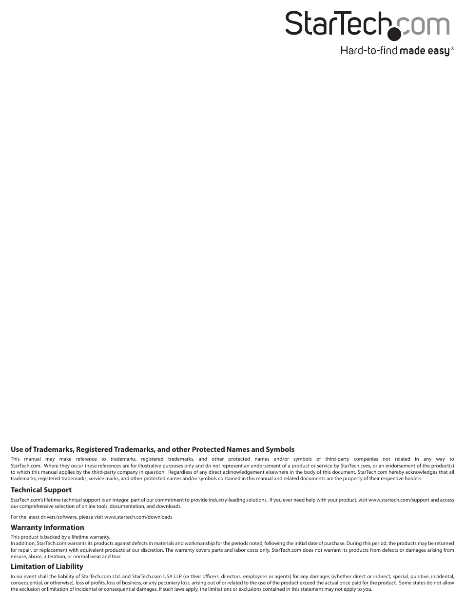 Technical support, Warranty information, Limitation of liability | StarTech.com 4UDRAWER User Manual | Page 2 / 2