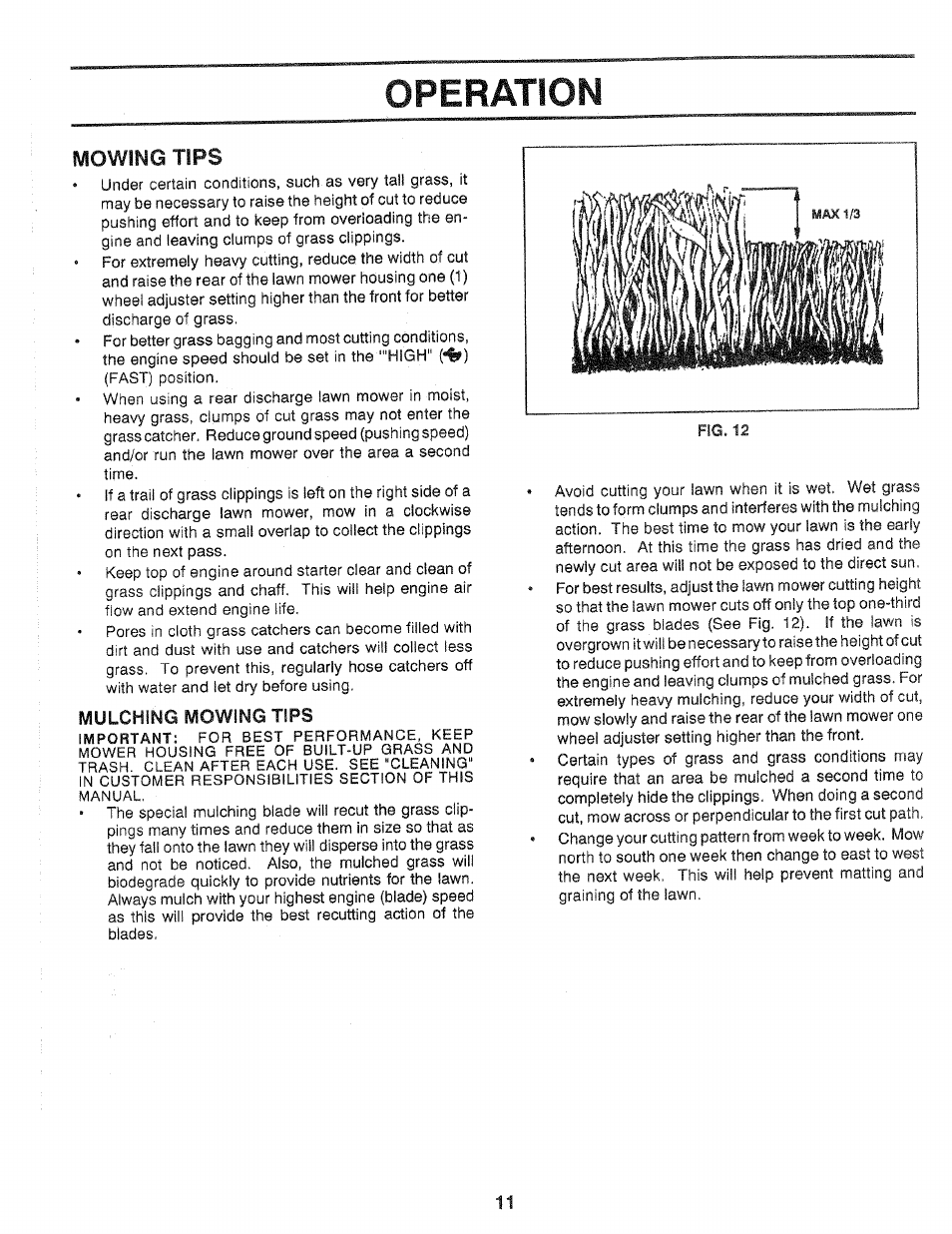 Mowing tips, Mulching mowing tips, Operation | Craftsman 917.372480 User Manual | Page 11 / 28