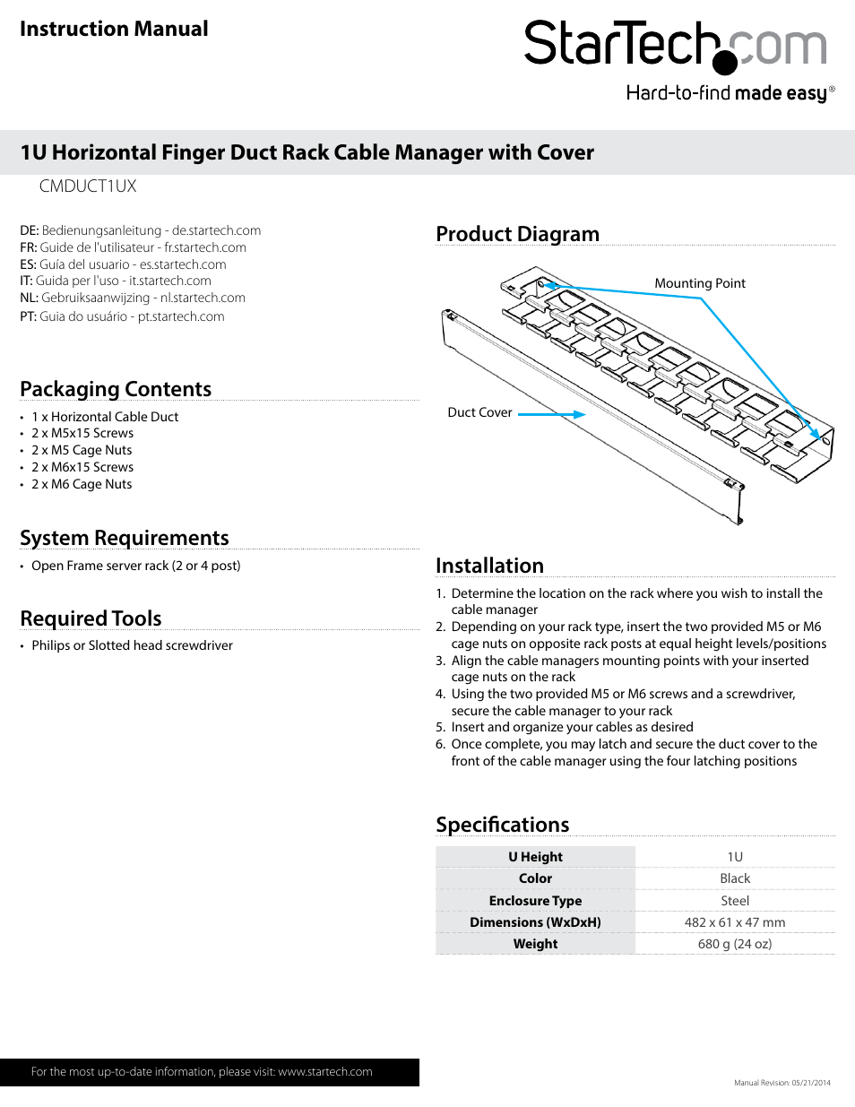 StarTech.com CMDUCT1UX User Manual | 2 pages