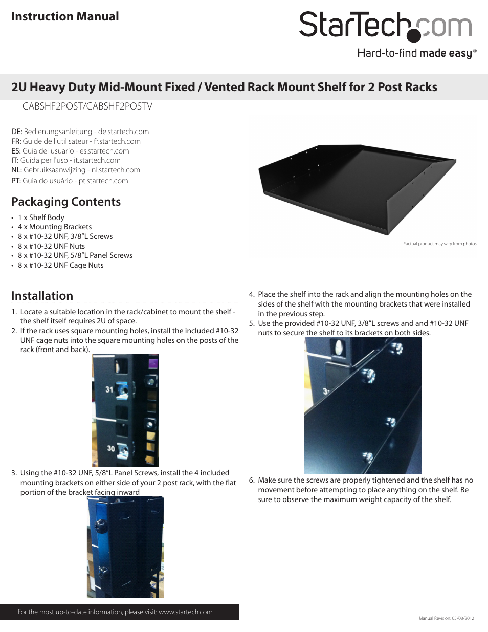 StarTech.com CABSHF2POSTV User Manual | 2 pages