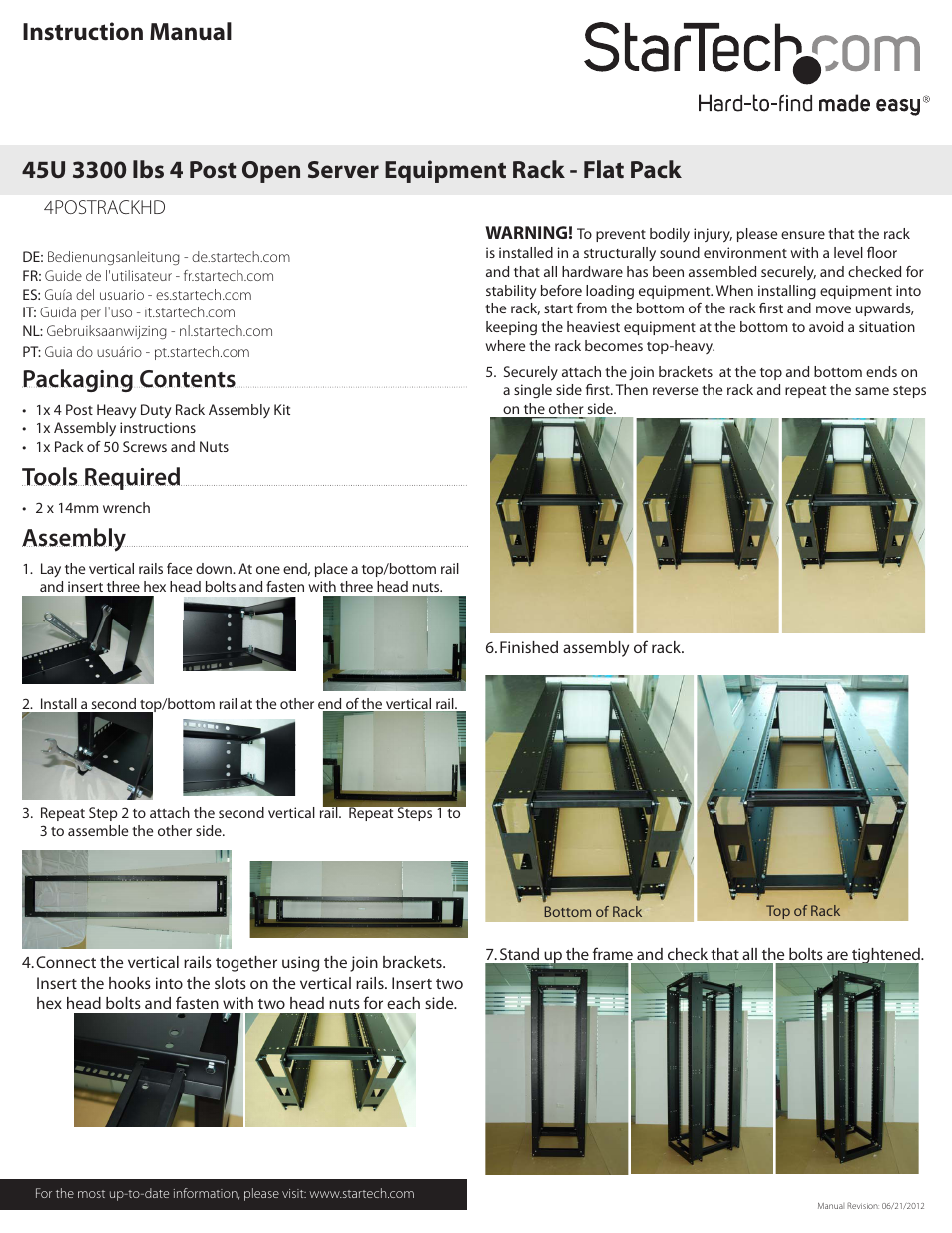 StarTech.com 4POSTRACKHD User Manual | 2 pages