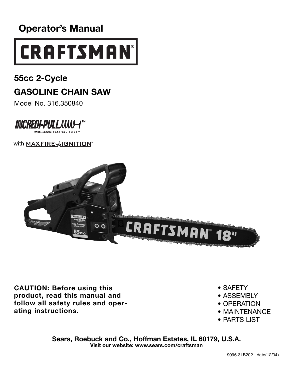 Craftsman 9096-31B202 316350840 User Manual | 27 pages