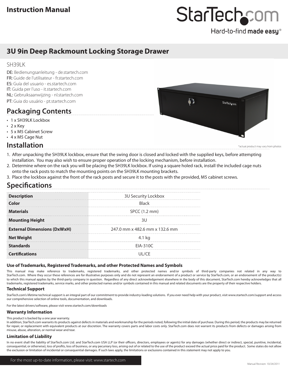 StarTech.com SH39LK User Manual | 1 page