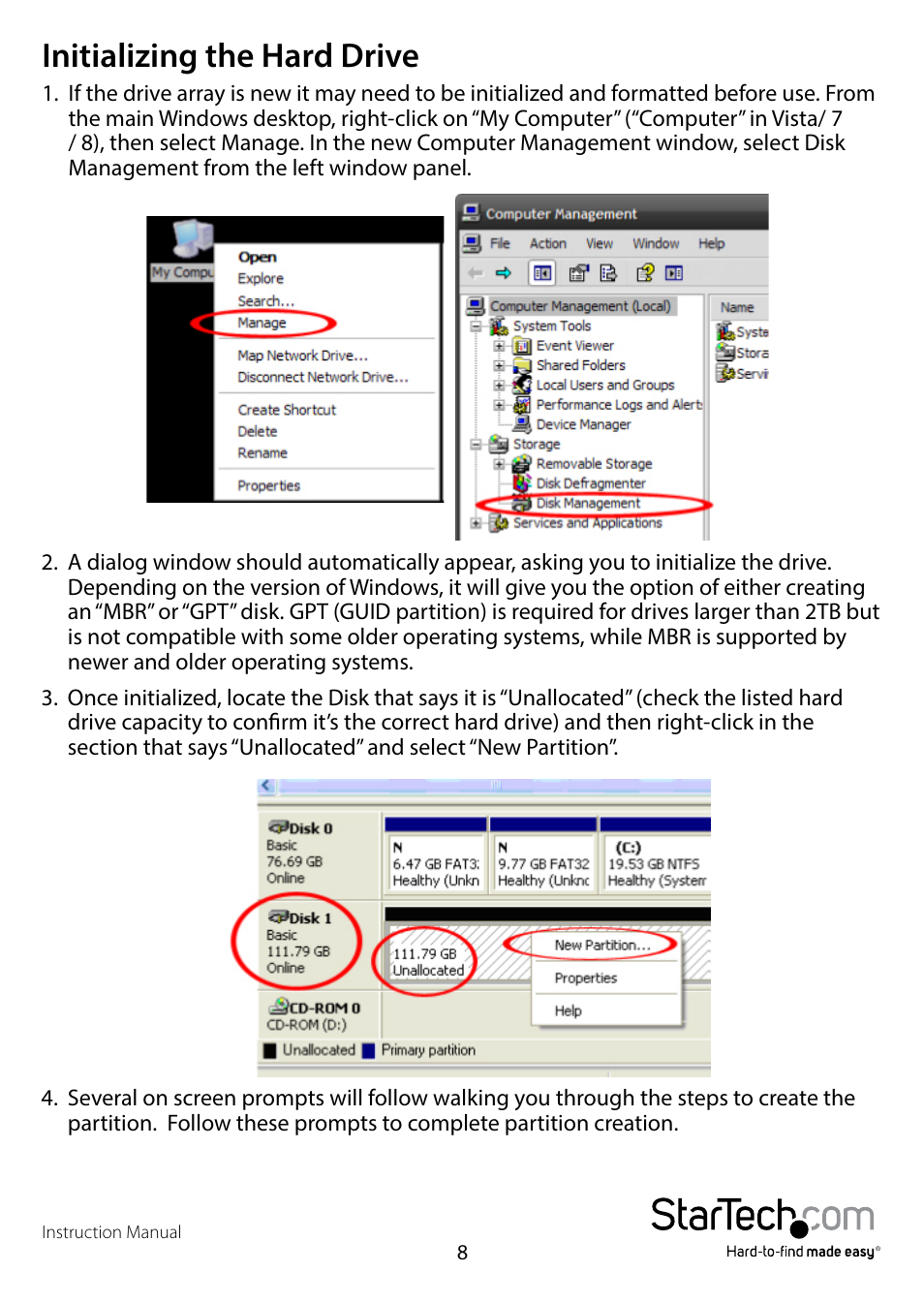 Initializing the hard drive | StarTech.com S3520WU33ER User Manual | Page 11 / 13