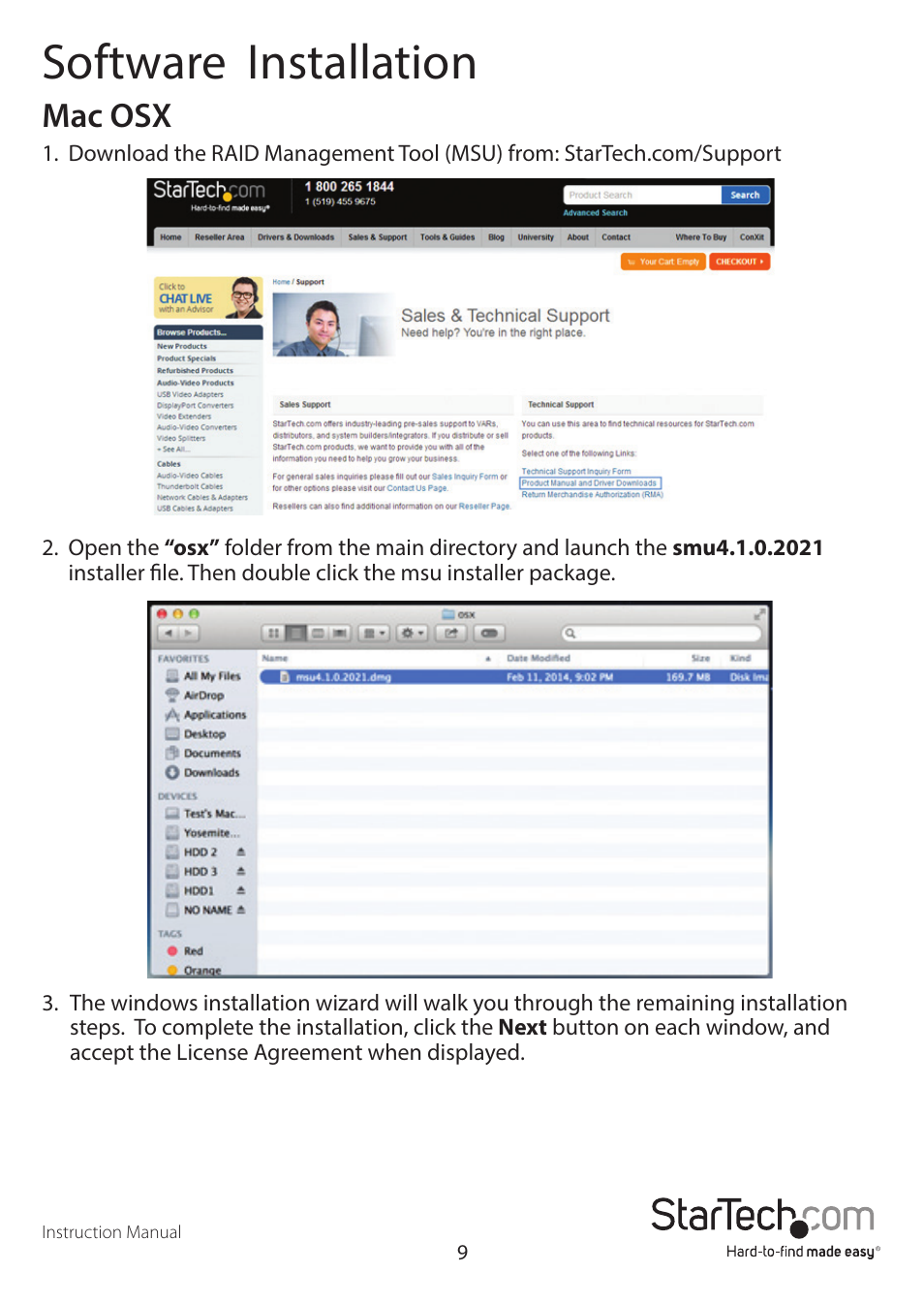 Software installation, Mac osx | StarTech.com S354SMTB2R User Manual | Page 12 / 26