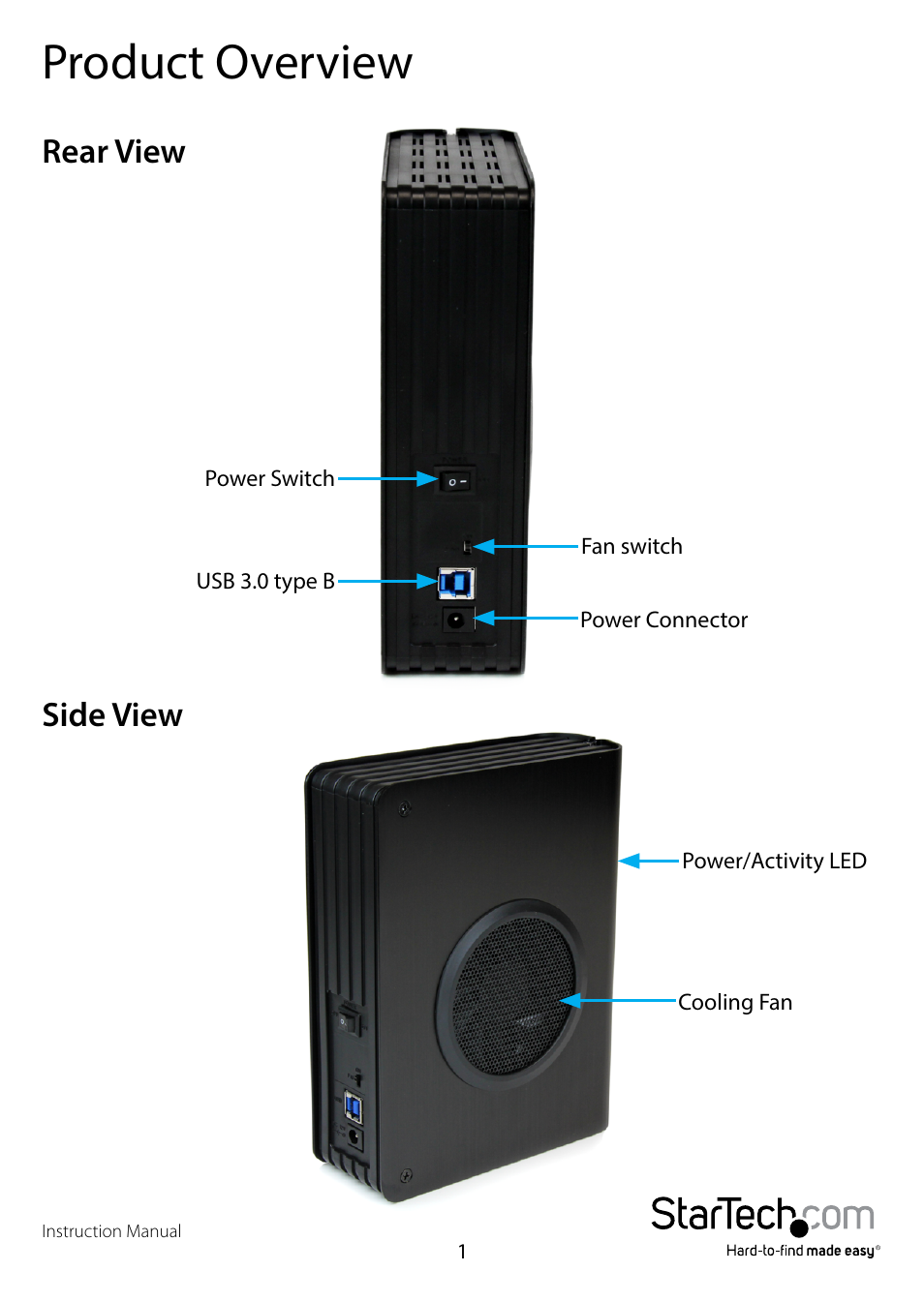 Product overview, Rear view, Side view | Rear view side view | StarTech.com S3510BMU33B User Manual | Page 4 / 11