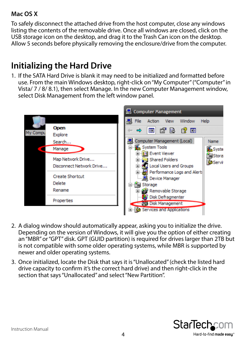 Initializing the hard drive | StarTech.com S3510BMU33B User Manual | Page 7 / 11