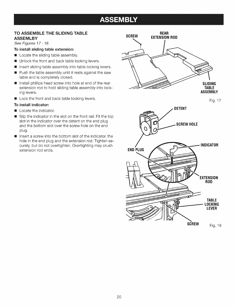 To install indicator, Assembl | Craftsman 315.284620 User Manual | Page 20 / 52