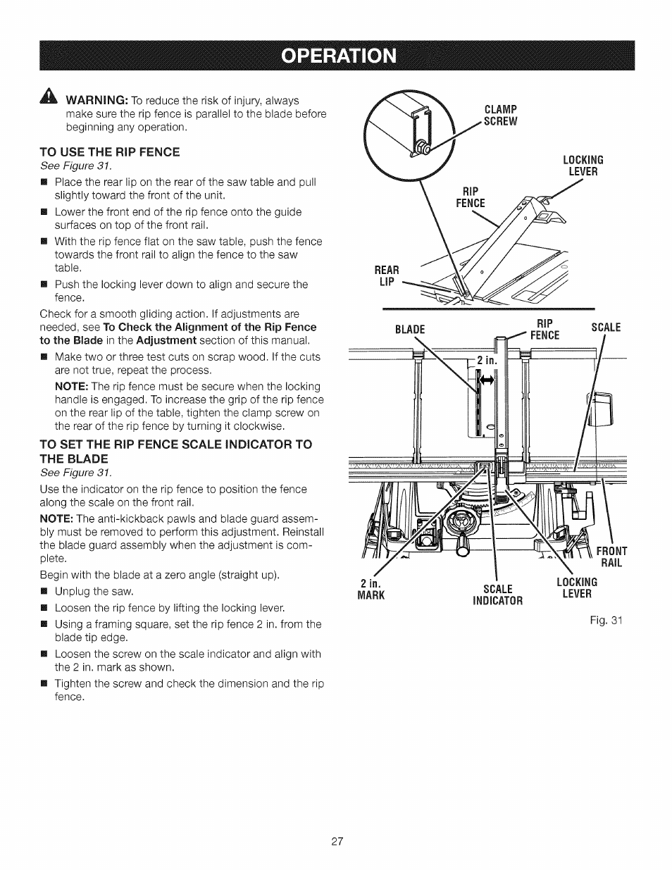 Operation | Craftsman 315.284620 User Manual | Page 27 / 52