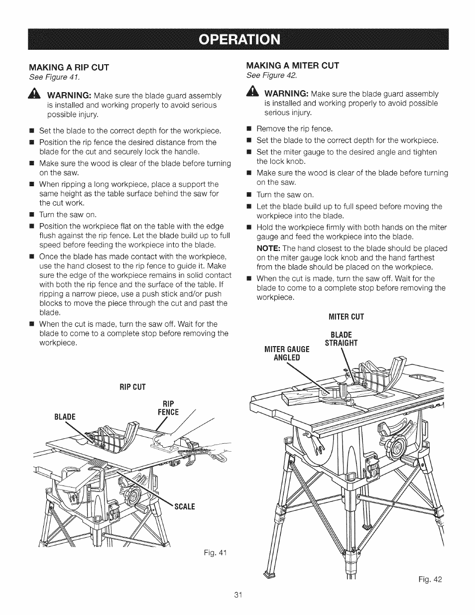 Operation | Craftsman 315.284620 User Manual | Page 31 / 52