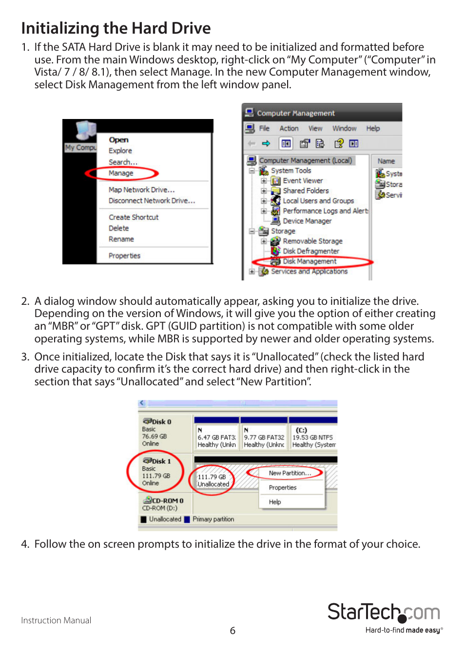 Initializing the hard drive | StarTech.com S251SMU33EP User Manual | Page 9 / 12