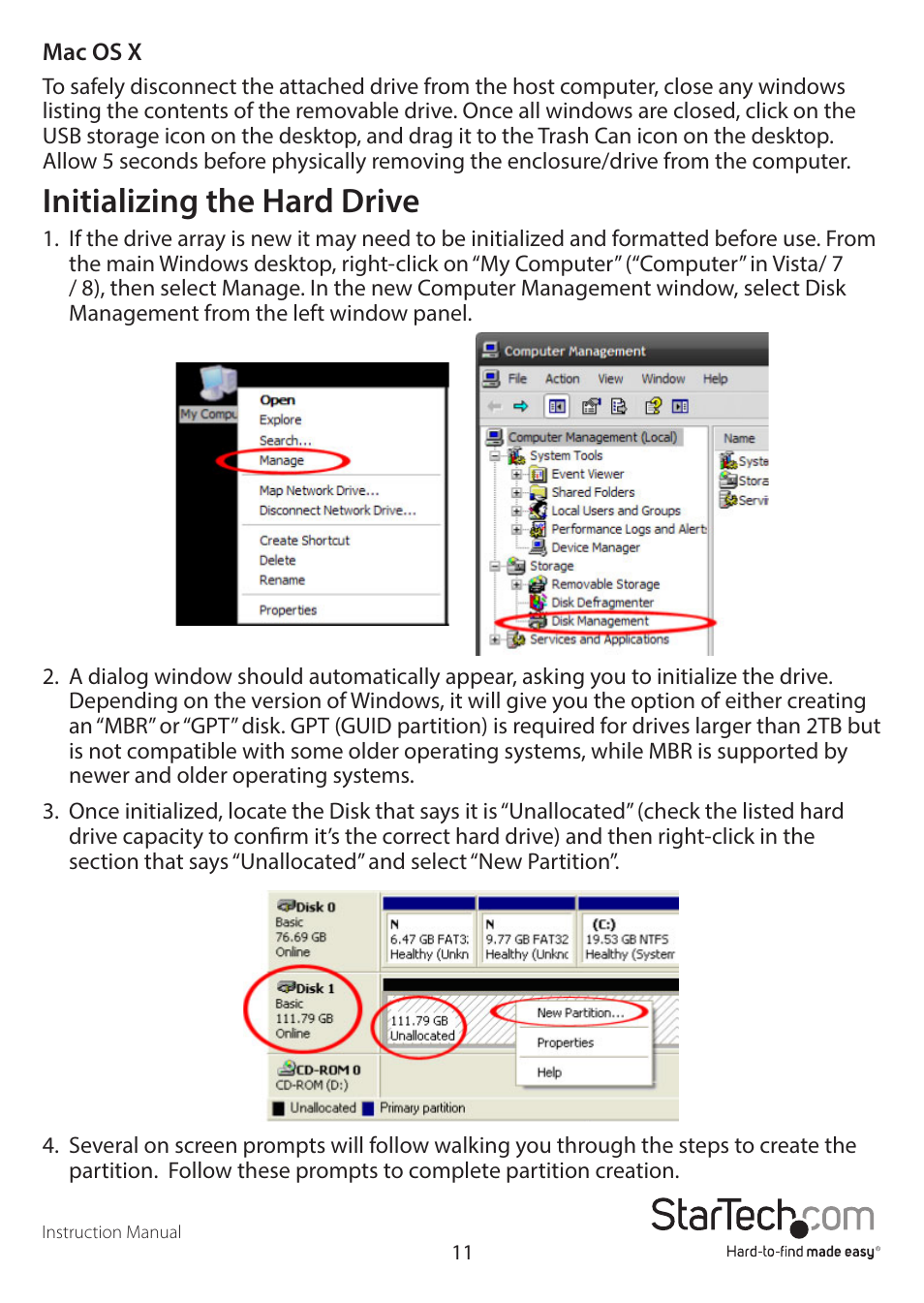 Initializing the hard drive | StarTech.com S358BU33ERM User Manual | Page 14 / 16