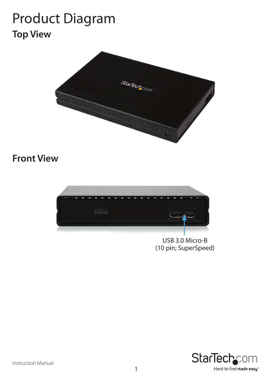 Product diagram, Top view front view | StarTech.com S2510BMU33 User Manual | Page 4 / 13
