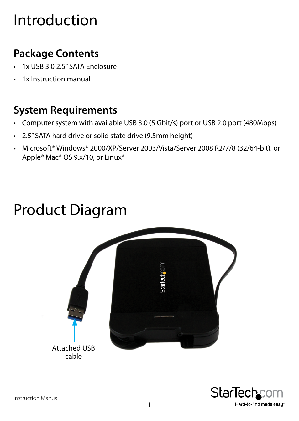 Introduction, Package contents, System requirements | Product diagram, Package contents system requirements, Product diagram introduction | StarTech.com S2510BMU33CB User Manual | Page 4 / 12