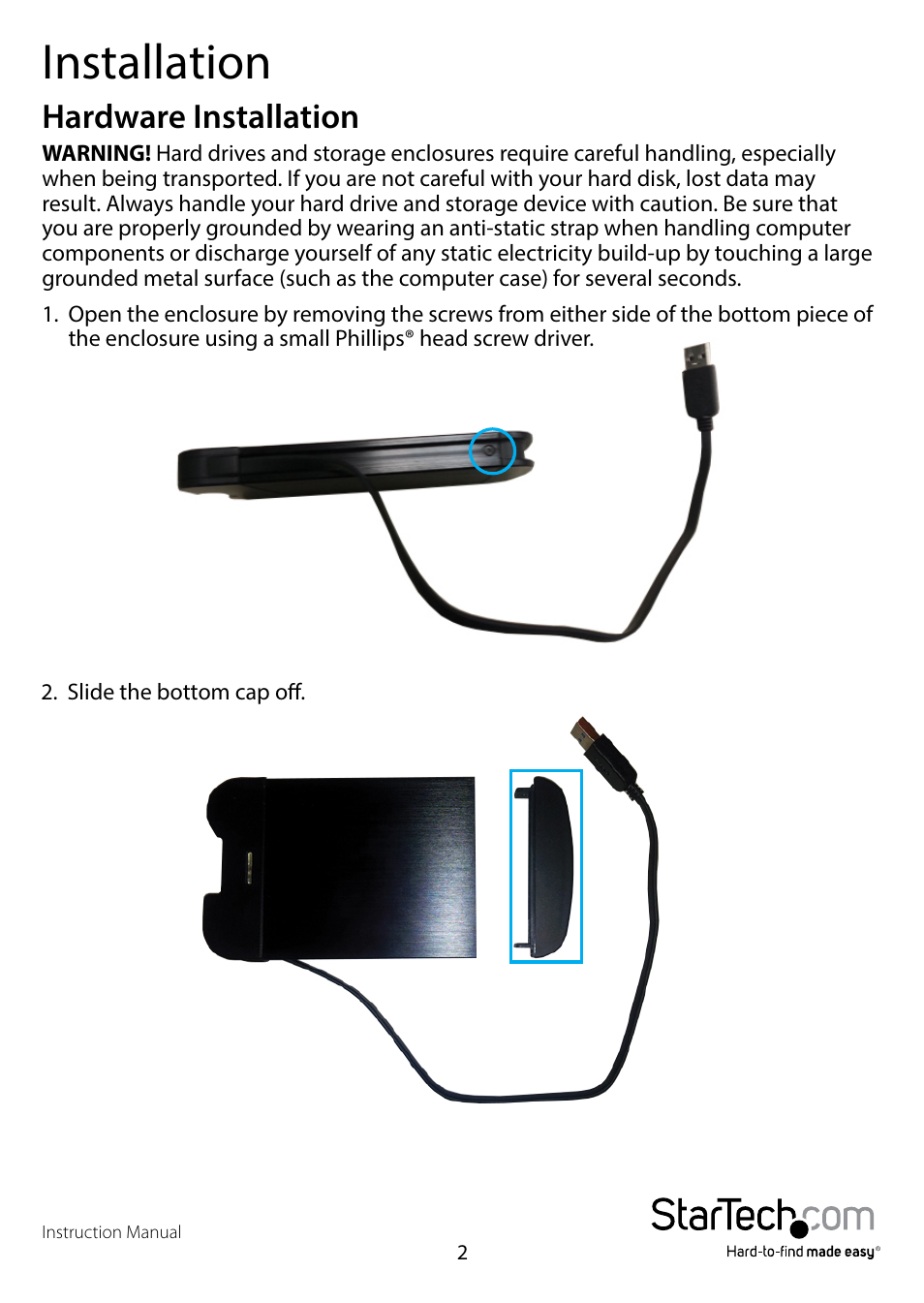 Installation, Hardware installation | StarTech.com S2510BMU33CB User Manual | Page 5 / 12