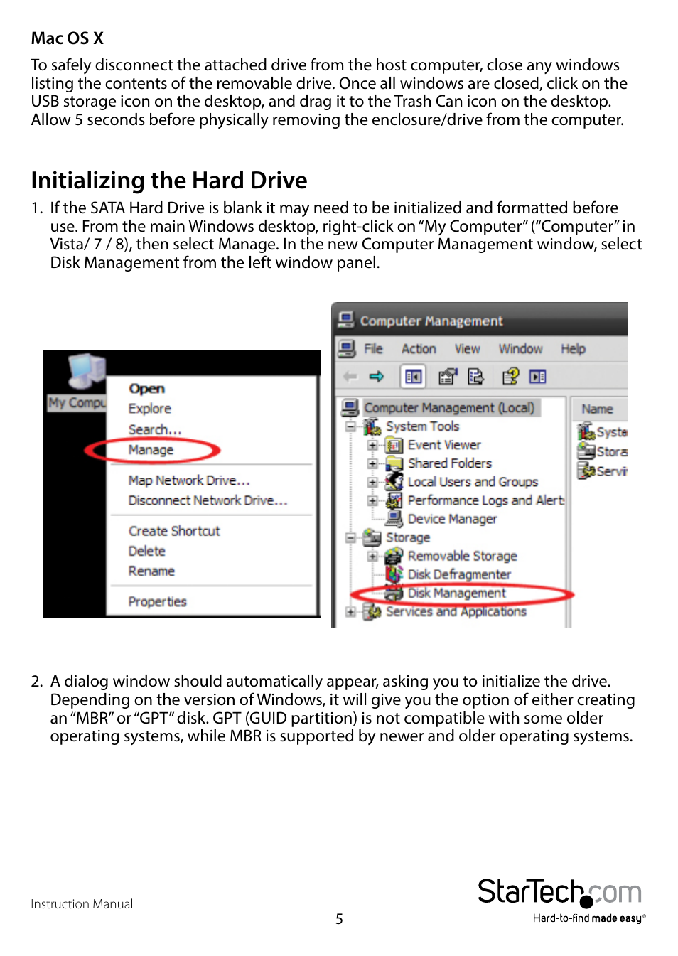 Initializing the hard drive | StarTech.com S2510BMU33CB User Manual | Page 8 / 12