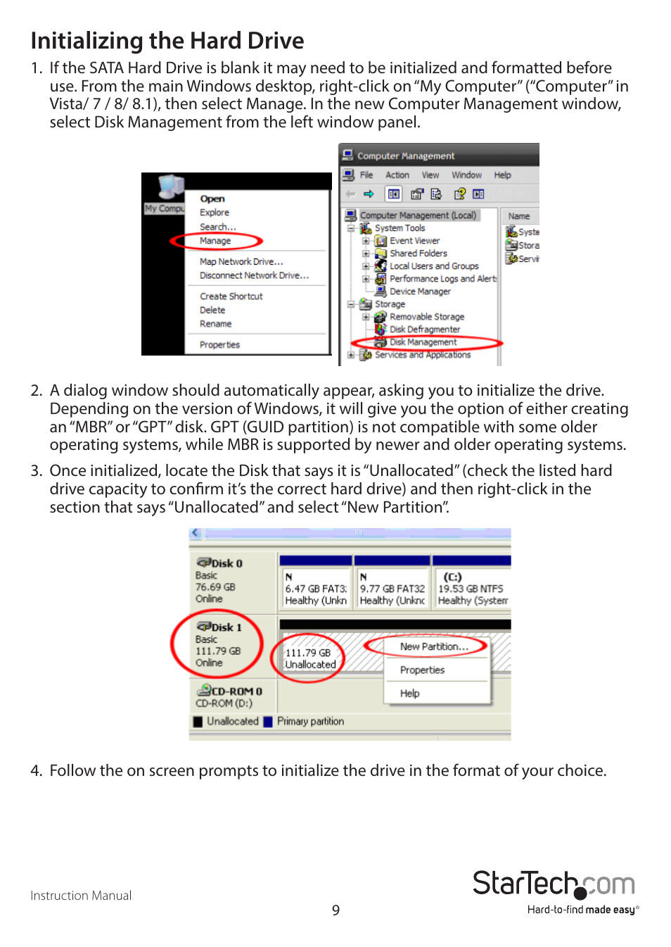 Initializing the hard drive | StarTech.com SM2NGFFMBU33 User Manual | Page 12 / 14