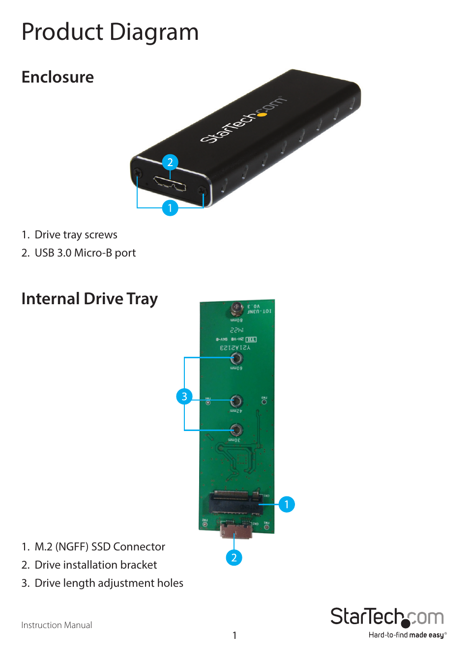 Product diagram, Enclosure internal drive tray | StarTech.com SM2NGFFMBU33 User Manual | Page 4 / 14