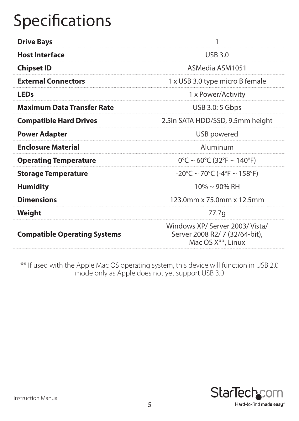 Specifications | StarTech.com SAT2510BU32 User Manual | Page 8 / 10