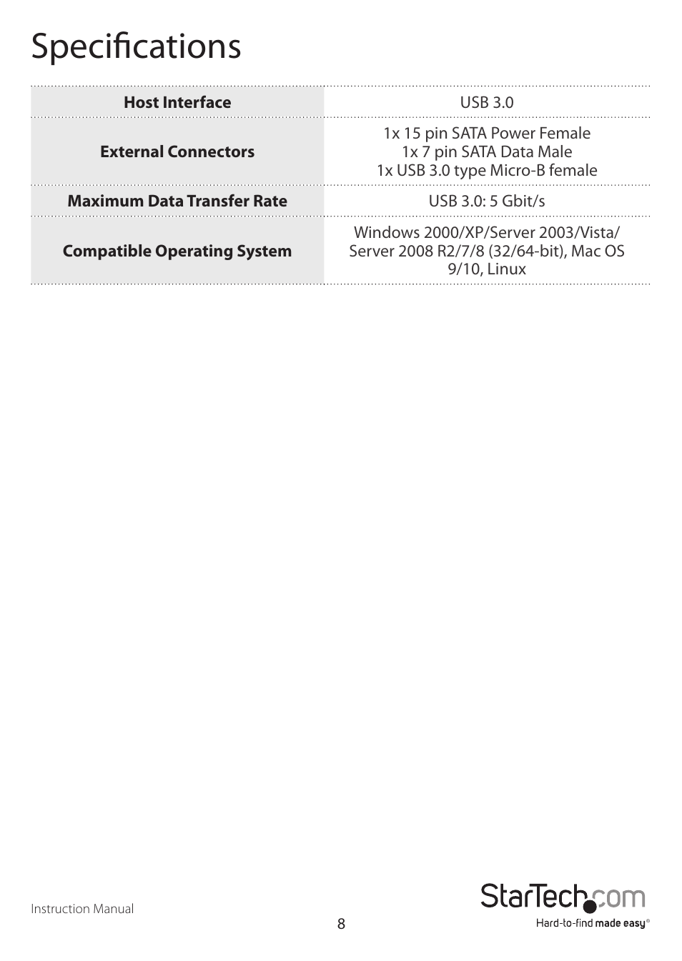 Specifications | StarTech.com S2510BPU33 User Manual | Page 11 / 13