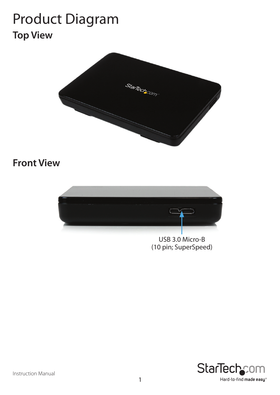 Product diagram, Top view front view | StarTech.com S2510BPU33 User Manual | Page 4 / 13