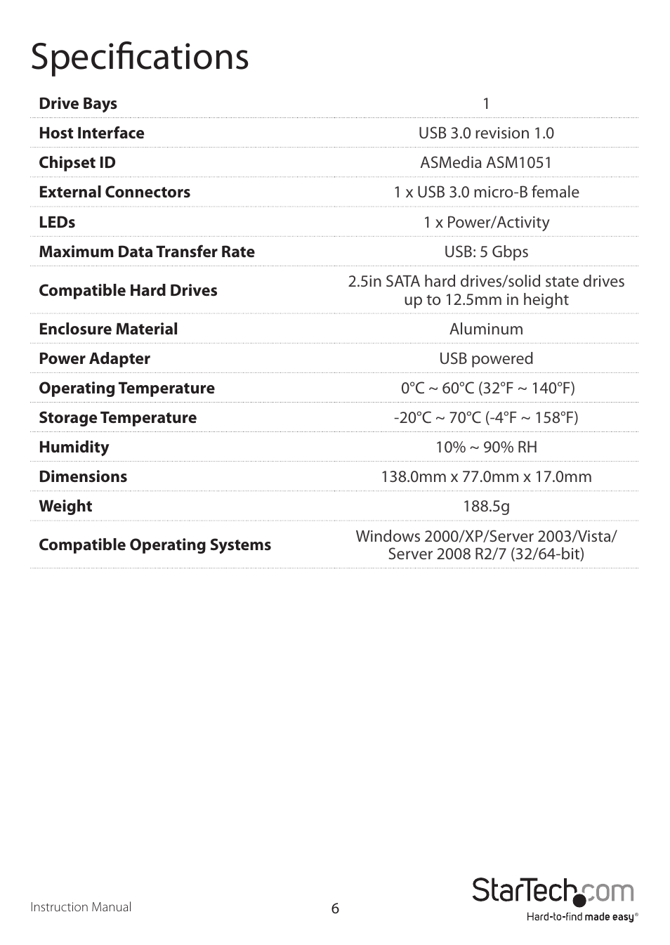 Specifications | StarTech.com SAT2510B12U3 User Manual | Page 9 / 11