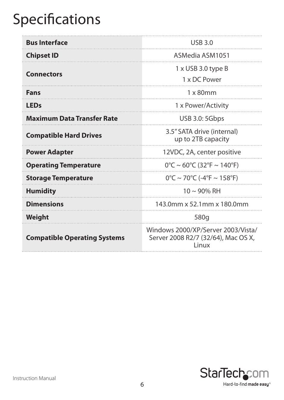 Specifications | StarTech.com SAT3510BU3 User Manual | Page 9 / 11
