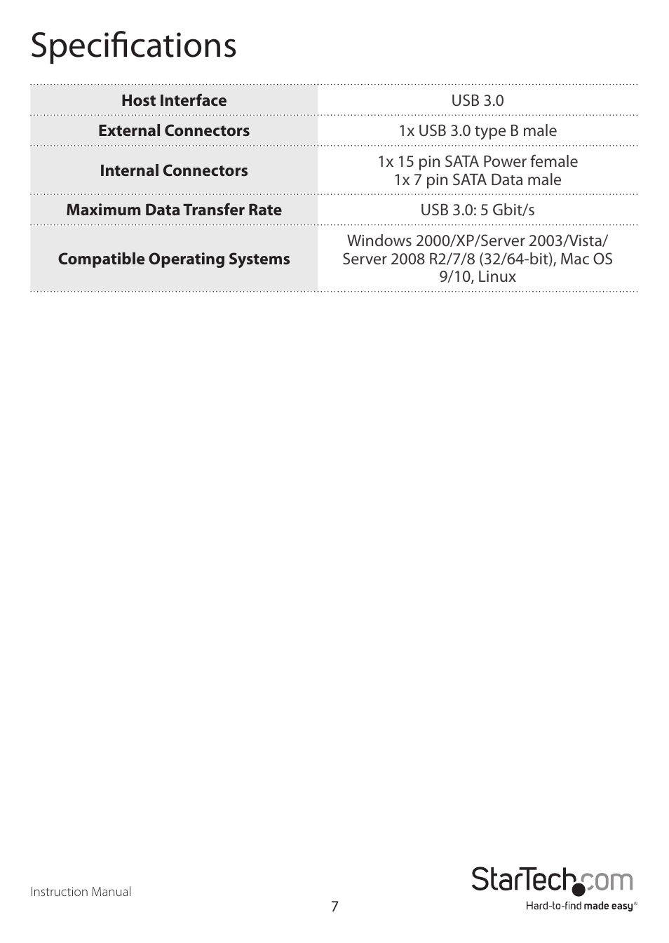 Specifications | StarTech.com S3510SMU33 User Manual | Page 10 / 12