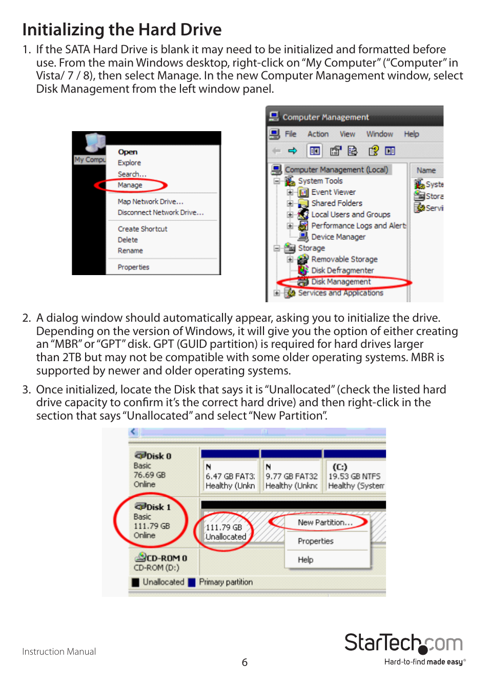 Initializing the hard drive | StarTech.com S3510SMU33 User Manual | Page 9 / 12
