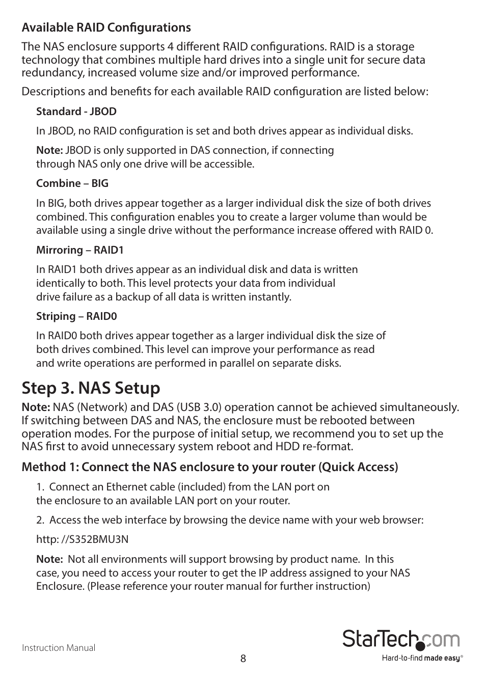 Step 3. nas setup | StarTech.com S352BMU3N Manual User Manual | Page 12 / 77