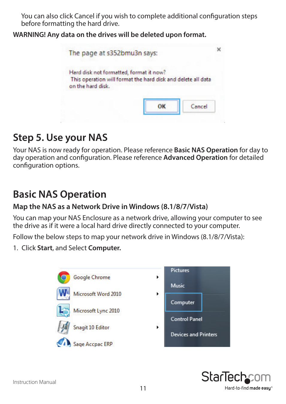 Step 5. use your nas, Basic nas operation | StarTech.com S352BMU3N Manual User Manual | Page 15 / 77