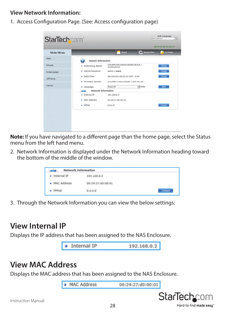 View internal ip, View mac address | StarTech.com S352BMU3N Manual User Manual | Page 32 / 77