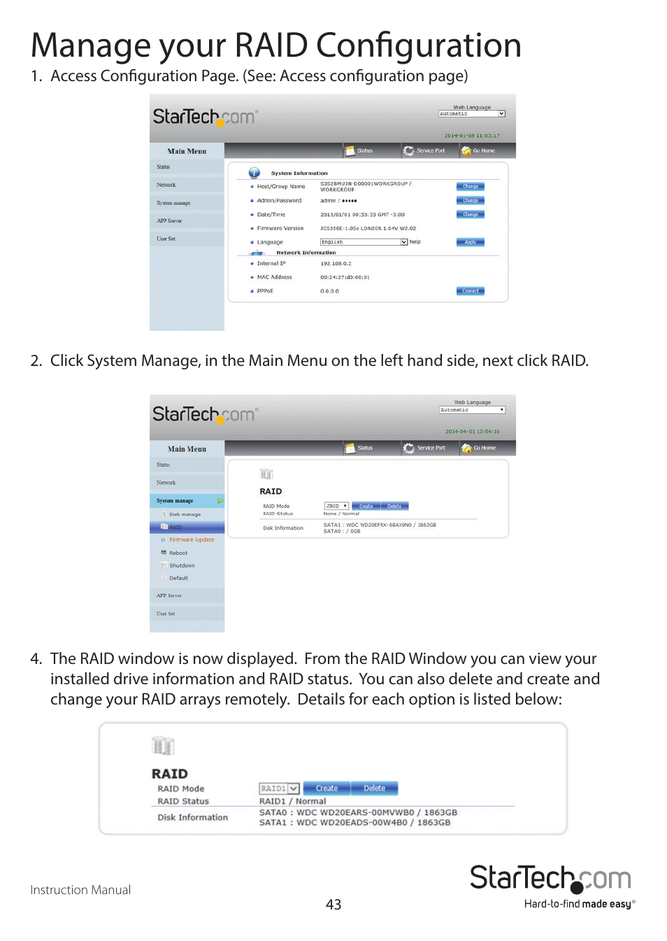 Manage your raid configuration | StarTech.com S352BMU3N Manual User Manual | Page 47 / 77