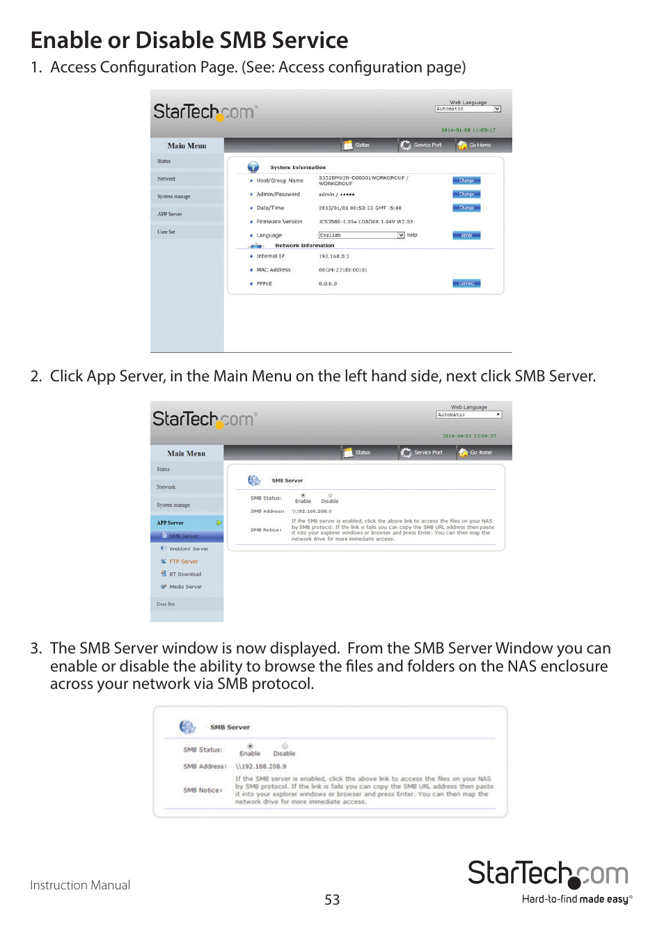 Enable or disable smb service | StarTech.com S352BMU3N Manual User Manual | Page 57 / 77