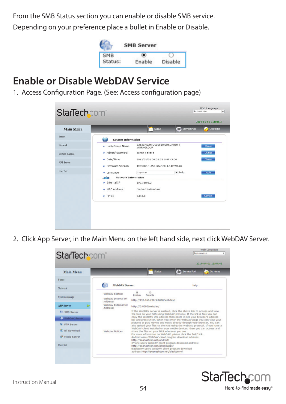 Enable or disable webdav service | StarTech.com S352BMU3N Manual User Manual | Page 58 / 77