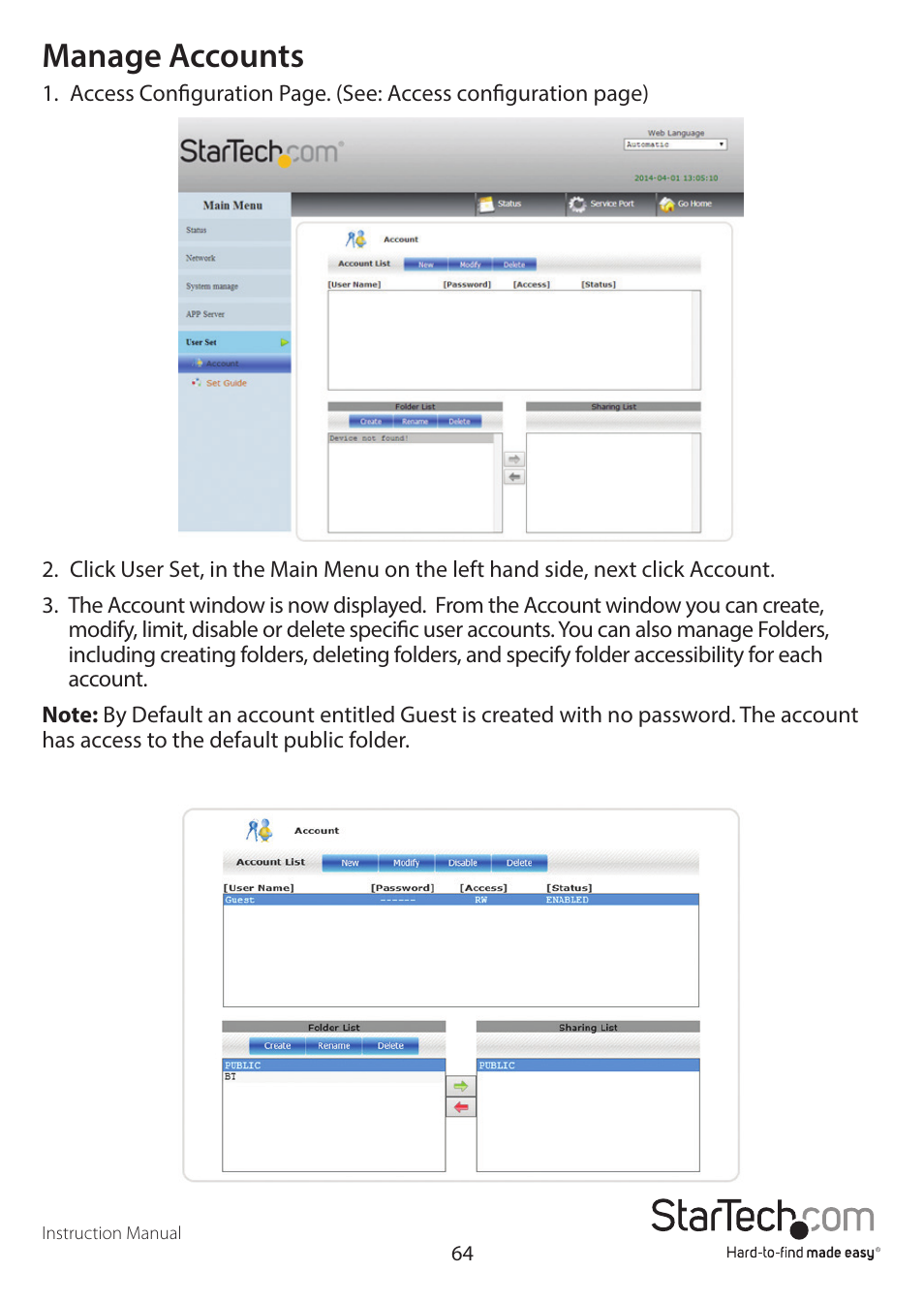 Manage accounts | StarTech.com S352BMU3N Manual User Manual | Page 68 / 77