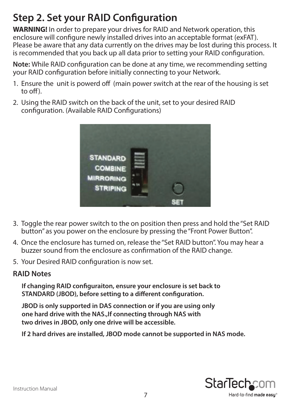 Step 2. set your raid configuration | StarTech.com S352BMU3N Quick Start User Manual | Page 10 / 28