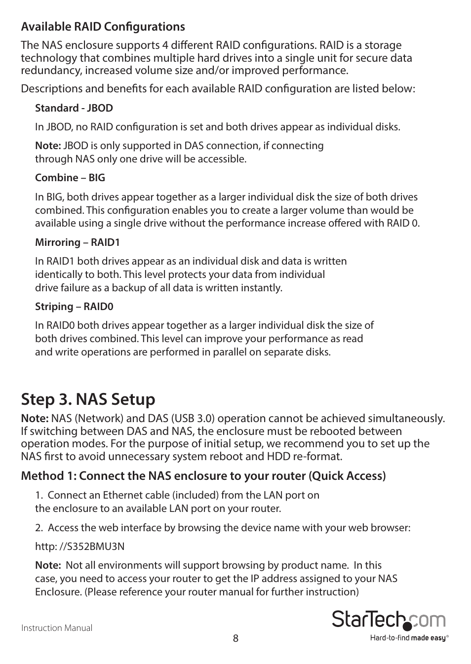 Step 3. nas setup | StarTech.com S352BMU3N Quick Start User Manual | Page 11 / 28