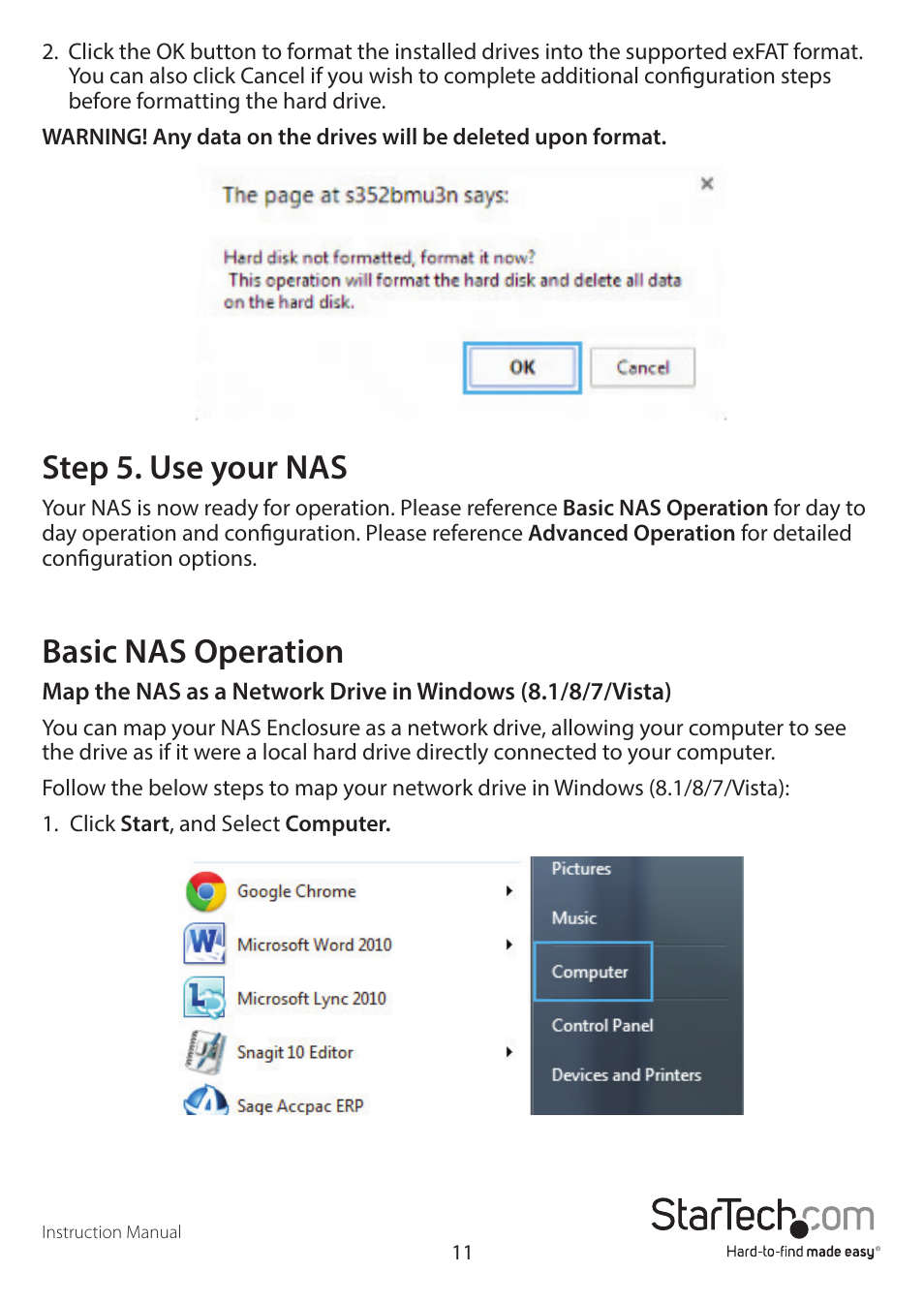 Step 5. use your nas, Basic nas operation | StarTech.com S352BMU3N Quick Start User Manual | Page 14 / 28