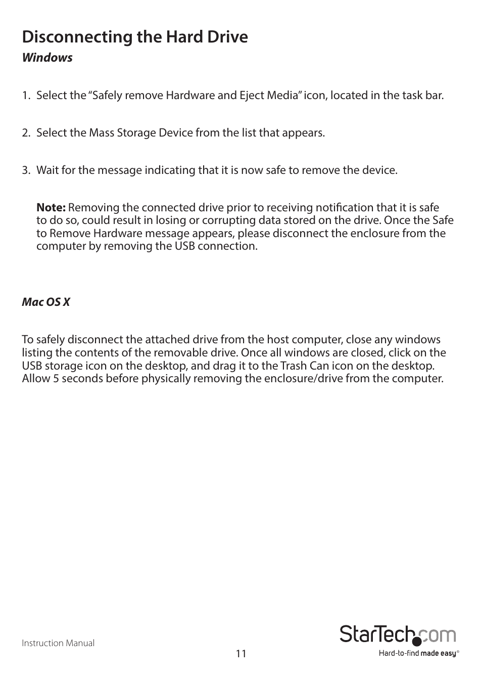 Disconnecting the hard drive | StarTech.com S352BU33HR Manual User Manual | Page 14 / 18