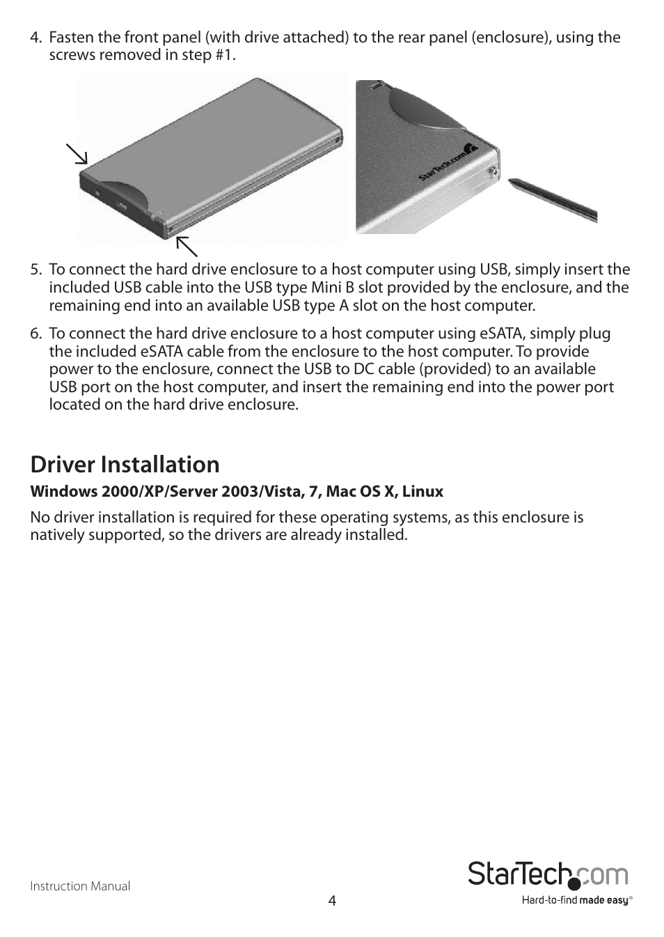 Driver installation | StarTech.com SAT2510BU2E User Manual | Page 7 / 12