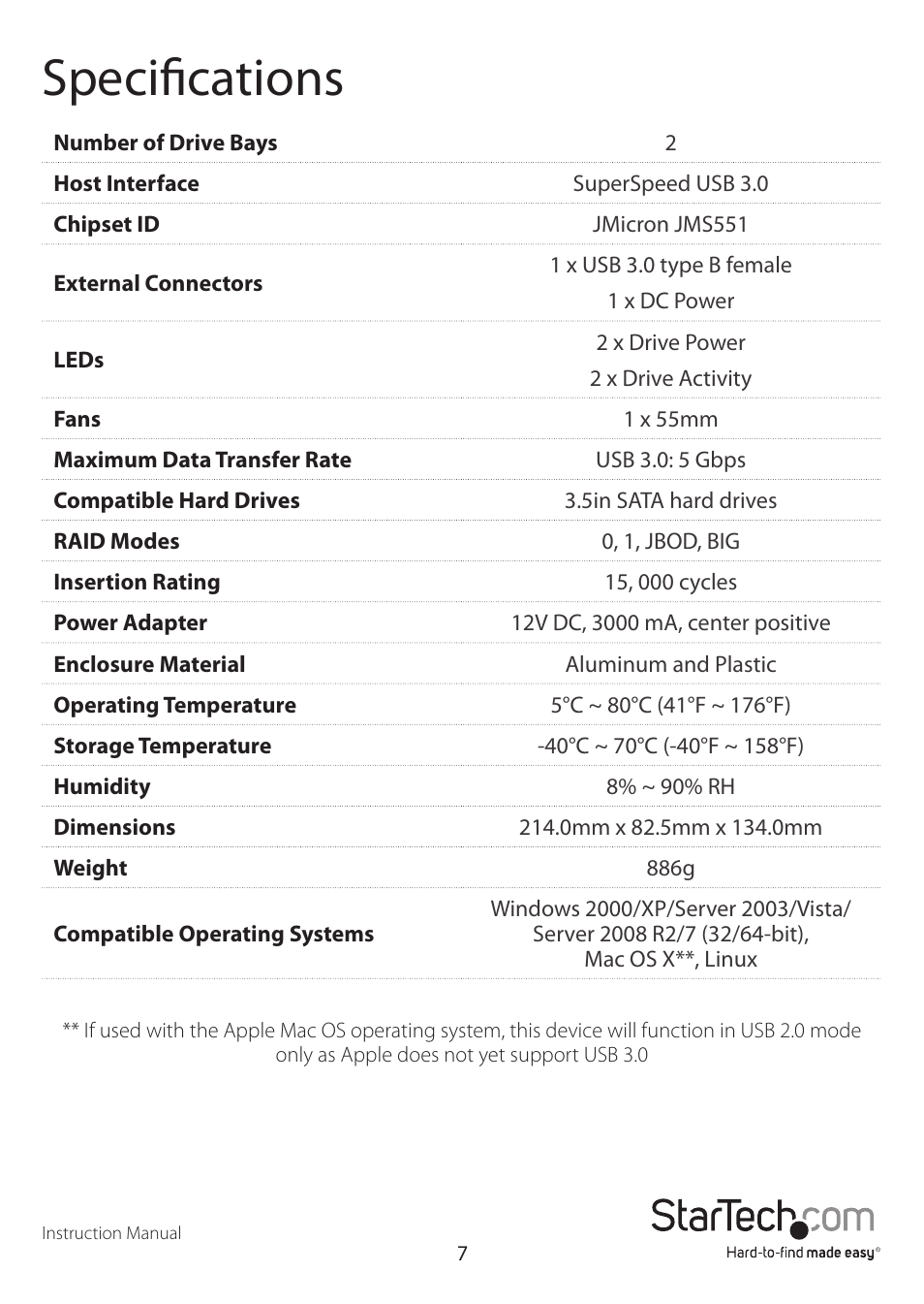 Specifications | StarTech.com SAT3520U3R User Manual | Page 10 / 12
