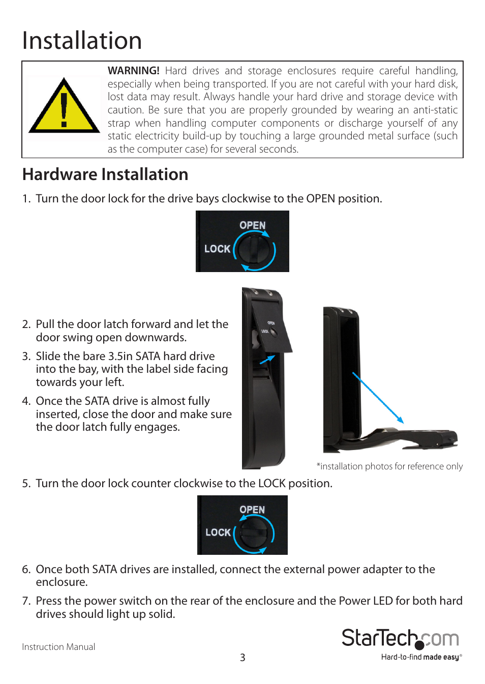 Installation, Hardware installation | StarTech.com SAT3520U3R User Manual | Page 6 / 12