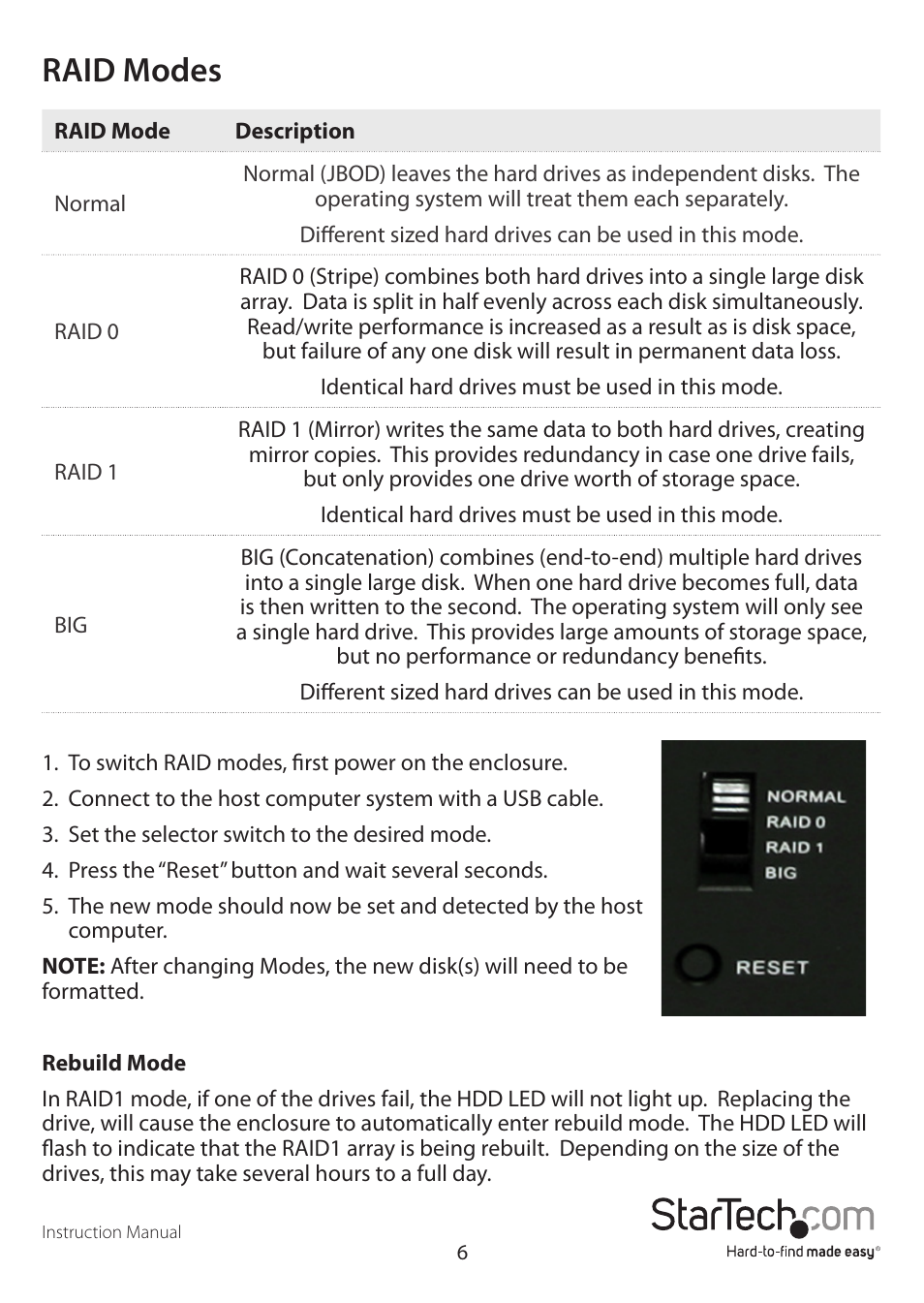 Raid modes | StarTech.com SAT3520U3R User Manual | Page 9 / 12