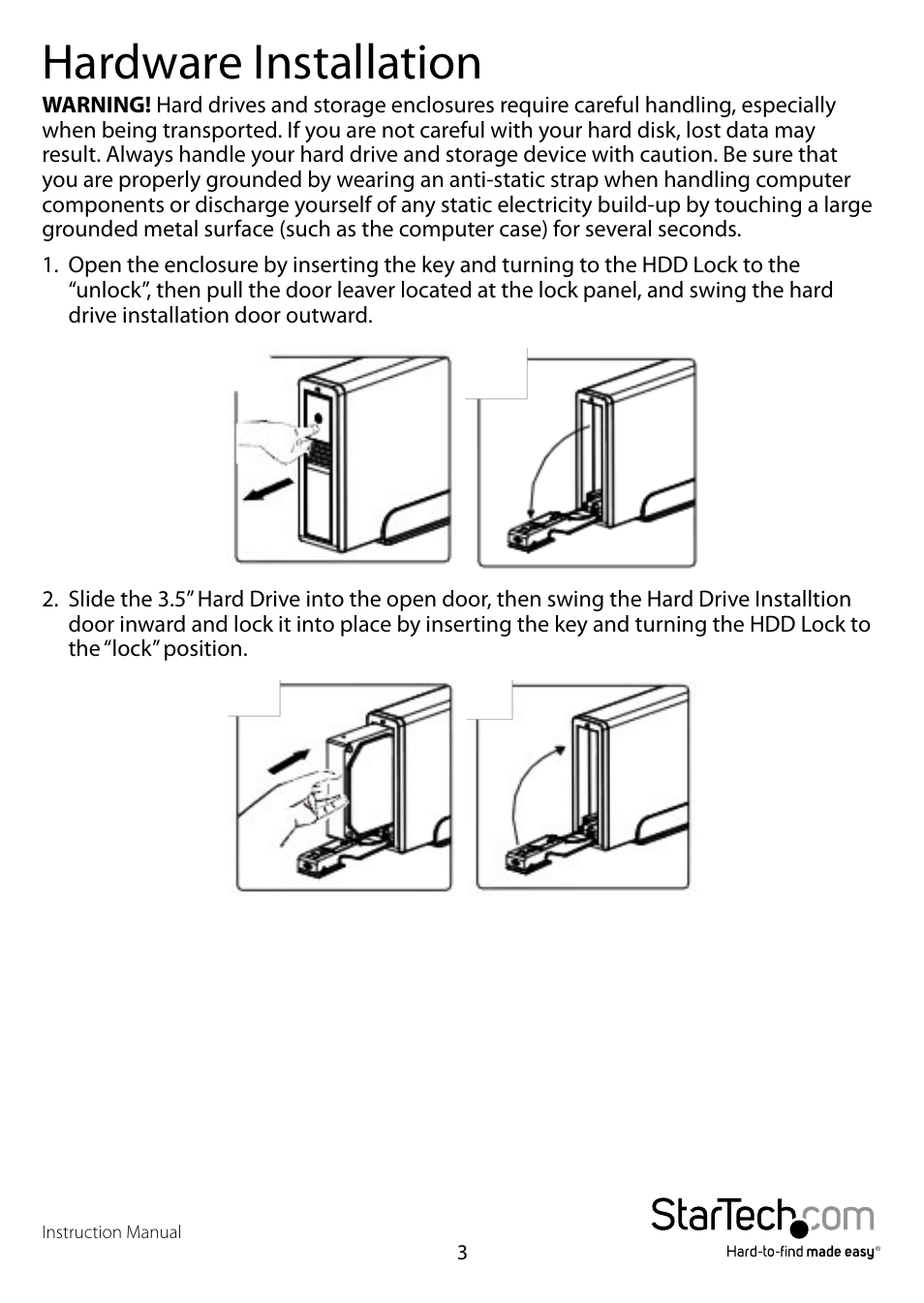 Hardware installation | StarTech.com S3510BMU33ET User Manual | Page 6 / 11