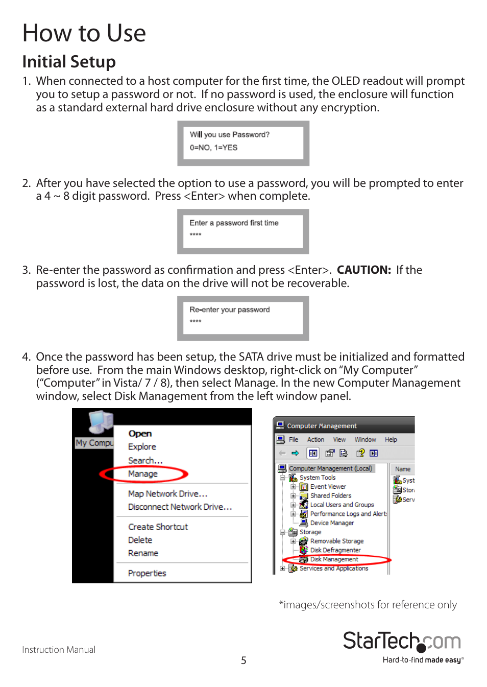 How to use, Initial setup | StarTech.com S2510BU3PW User Manual | Page 8 / 15
