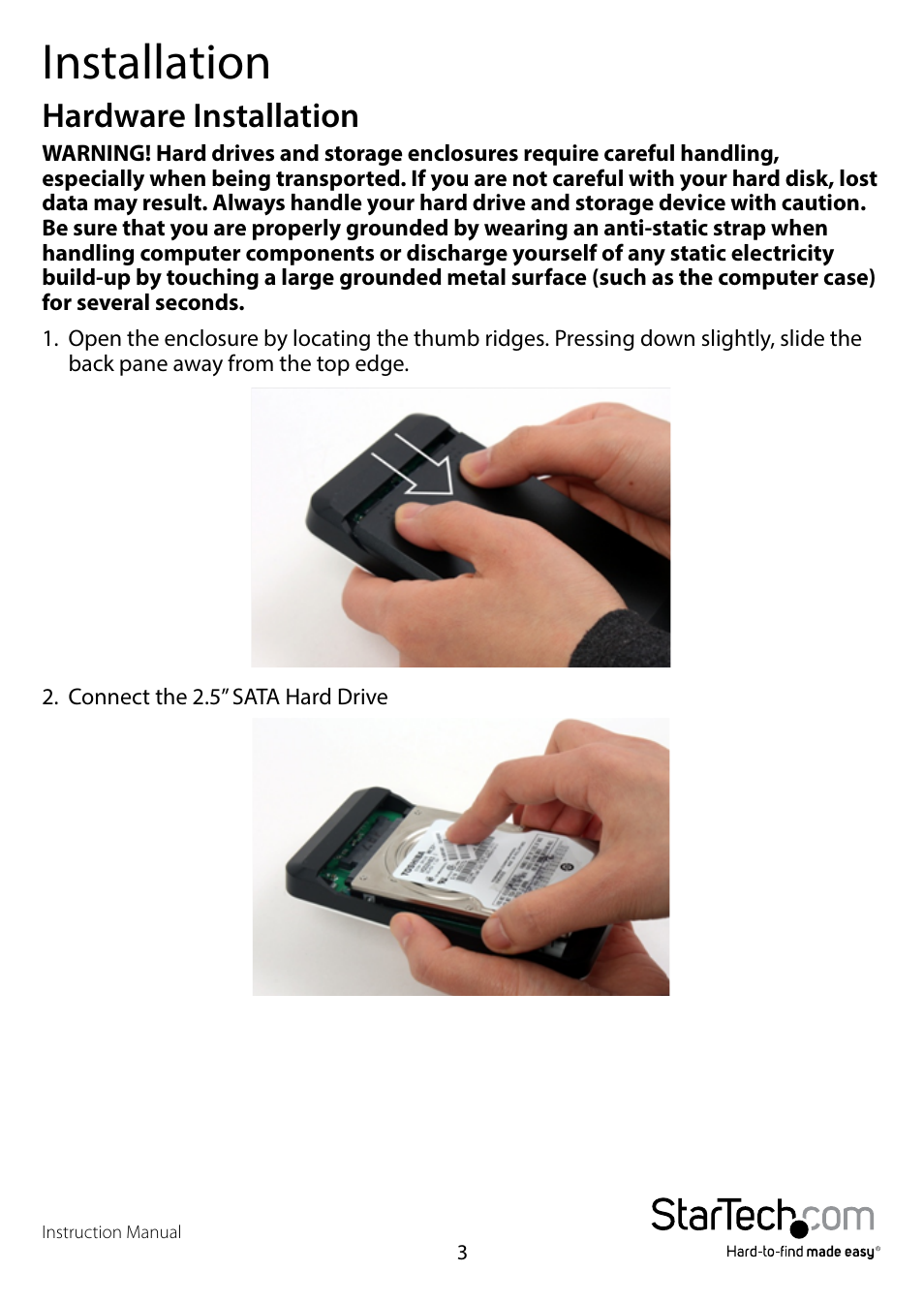 Installation, Hardware installation | StarTech.com S2510BU3ISO User Manual | Page 6 / 12