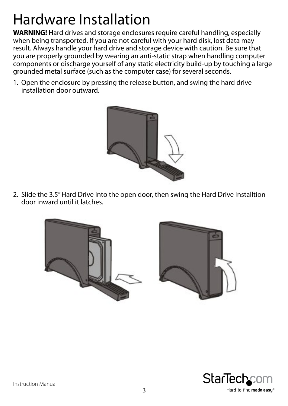 Hardware installation | StarTech.com S3510WMU33T User Manual | Page 6 / 10