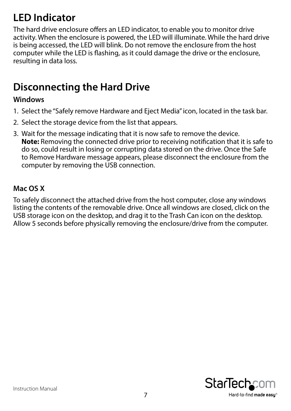 Led indicator, Disconnecting the hard drive, Led indicator disconnecting the hard drive | StarTech.com S2510SM12U33 User Manual | Page 10 / 14