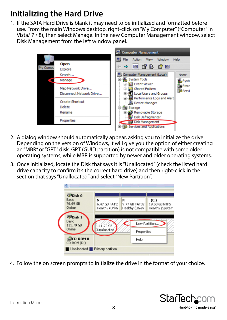 Initializing the hard drive | StarTech.com S2510SM12U33 User Manual | Page 11 / 14
